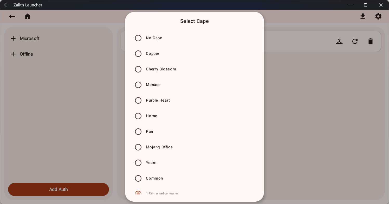 Change cape interface