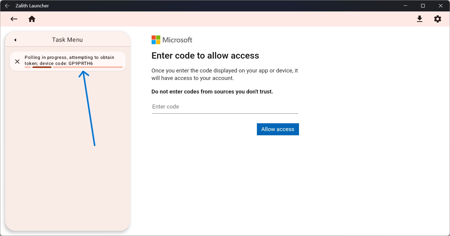 Device Code Task Panel