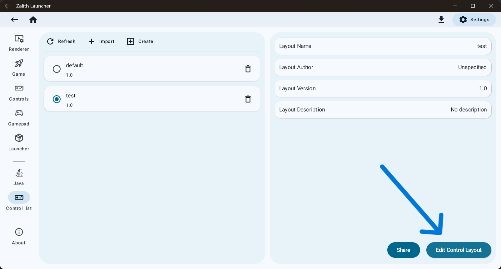 Enter the control layout editor