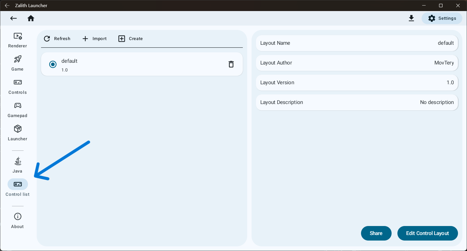 Enter the control layout management page